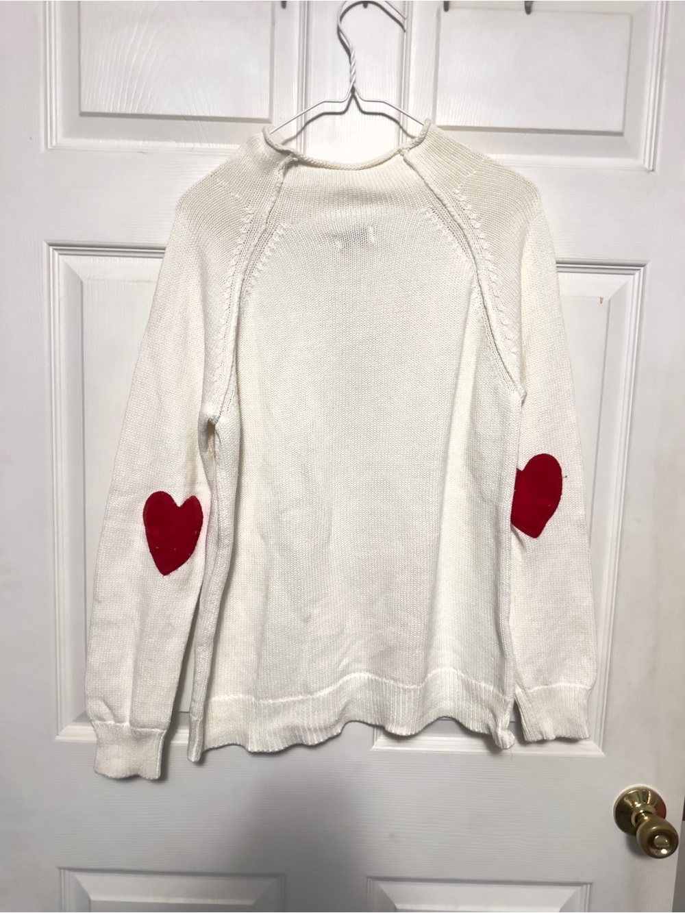 Crown and Ivy White Women's Heart Elbow Patch Sweater